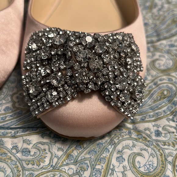 Betsey Johnson- Rhinestone and Champagne Pink Satin Flats - Picture 3 of 9